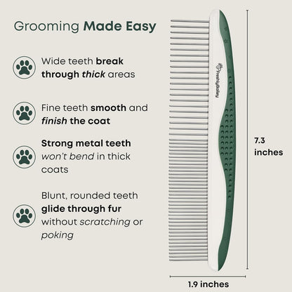 Freshly Bailey Metal Comb for Dogs - Greyhound Comb for Grooming Poodle, Doodle, Goldendoodle - Dog Comb with Dual Teeth for Curly & Wavy Coats