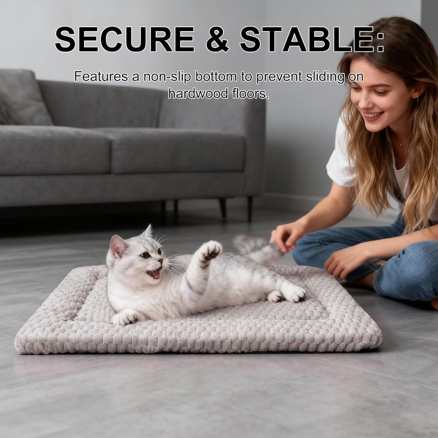 Dog Bed Mat, Reversible Crate Pad & Cute Dog Bed - Machine Washable Kennel Mat with Ultra Soft for Small Dogs (Cool/Warm), 24" x 18", Grey&Star