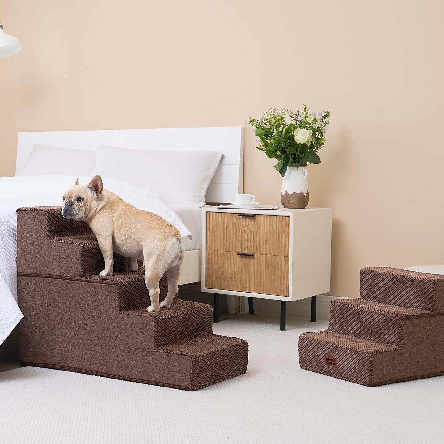 EHEYCIGA Dog Stairs for High Bed 22.5" H, 5-Step Dog Steps for Bed, Pet Steps for Small Dogs and Cats, Non-Slip Balanced Pet Ramp Indoor, Grey