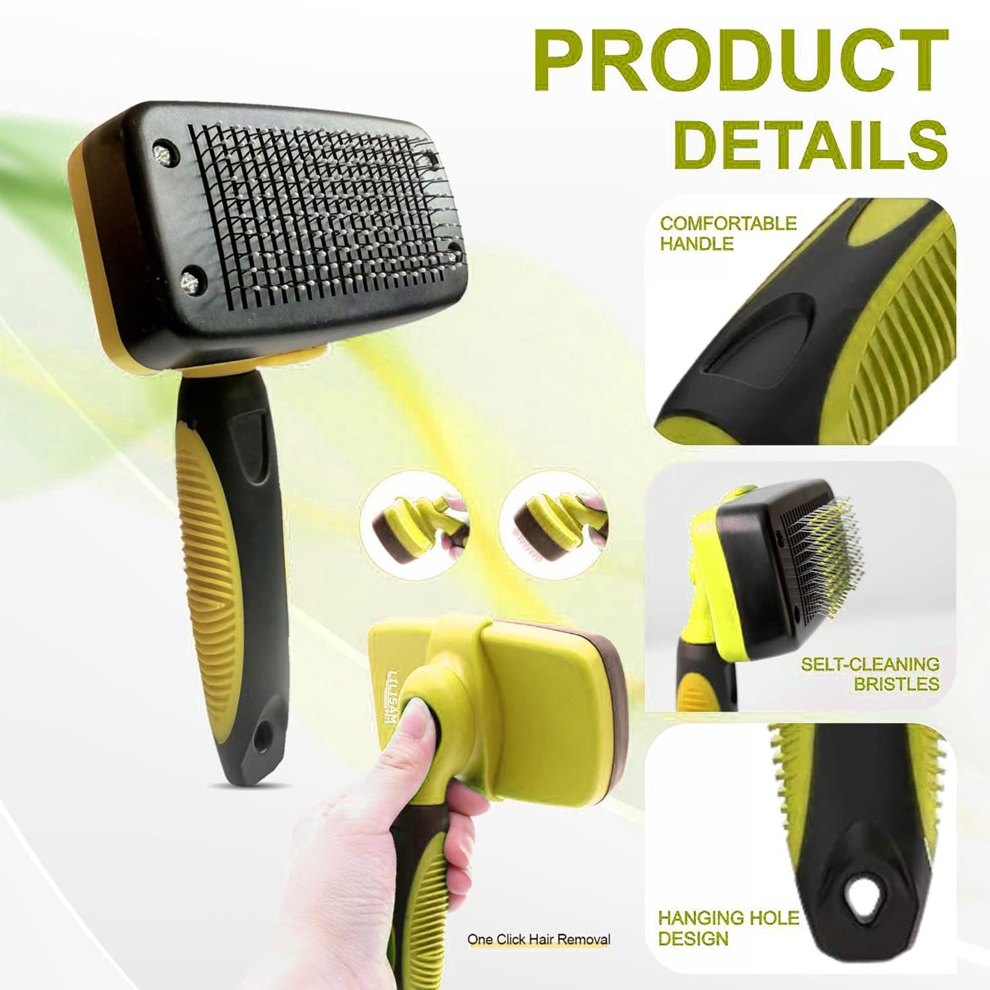Pet Self Cleaning Slicker Brush and Grooming Comb - Gently Removes Loose Hair, Tangles, and Dirt - Skin Friendly Deshedding Grooming Tool for Hair Dogs & Cats - Pet Supplies Accessories (Purple)