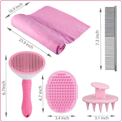 Dog Brush Grooming Kit 5PCS - Dog Brush for Shedding,Puppy Brush and Flea Comb for Dogs, Slicker Brush Comb and Dog Hair Brush Set Blue, Grooming at Home or Travel