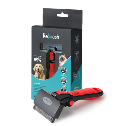 Deshedding Dog Brush for Long Hair (Large,Blue) – Gentle Deshedding Tool for Dogs & Cats – Reduces Shedding, Without damaging Topcoat. Removes Loose Fur & Dead Undercoat.