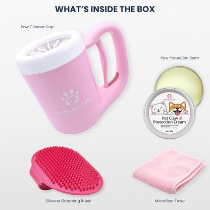 Dog Paw Washer Kit - Includes Paw Cleaner Cup, Towel, Pet Bath Brush & Moisturizing Balm - Dog Foot Washer for Muddy Paws, ideal for Small & Medium Dogs (Blue, Small)