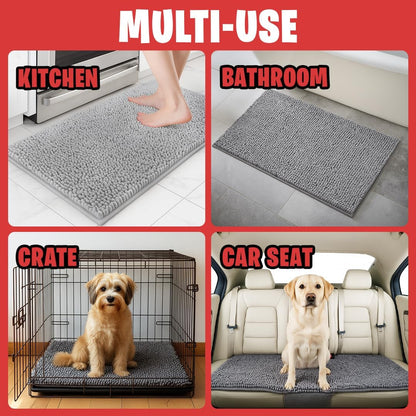 MudGuard Mat™ Dog Door Mat for Muddy Paws, Super Absorbent Microfiber, Non-Slip Indoor Mat, Quick Dry Chenille Mud Mat for Dogs & Entryway, Washable, Grey 19" x 30"