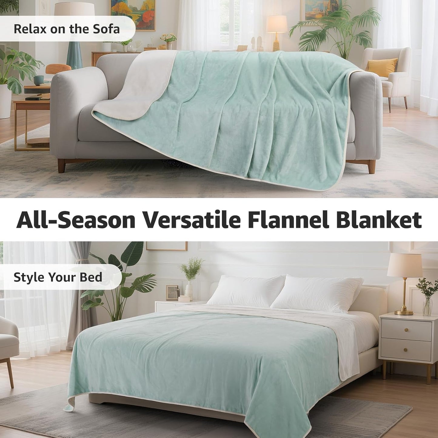 LOOBANI Waterproof Blanket for Bed: Reversible Soft Flannel Twin Bed Blanket 60" x 80", Leakproof Throw Spill-Proof Dog Pet Blanket for Couch Cover, Movie Time, Camping, Travel, Grey