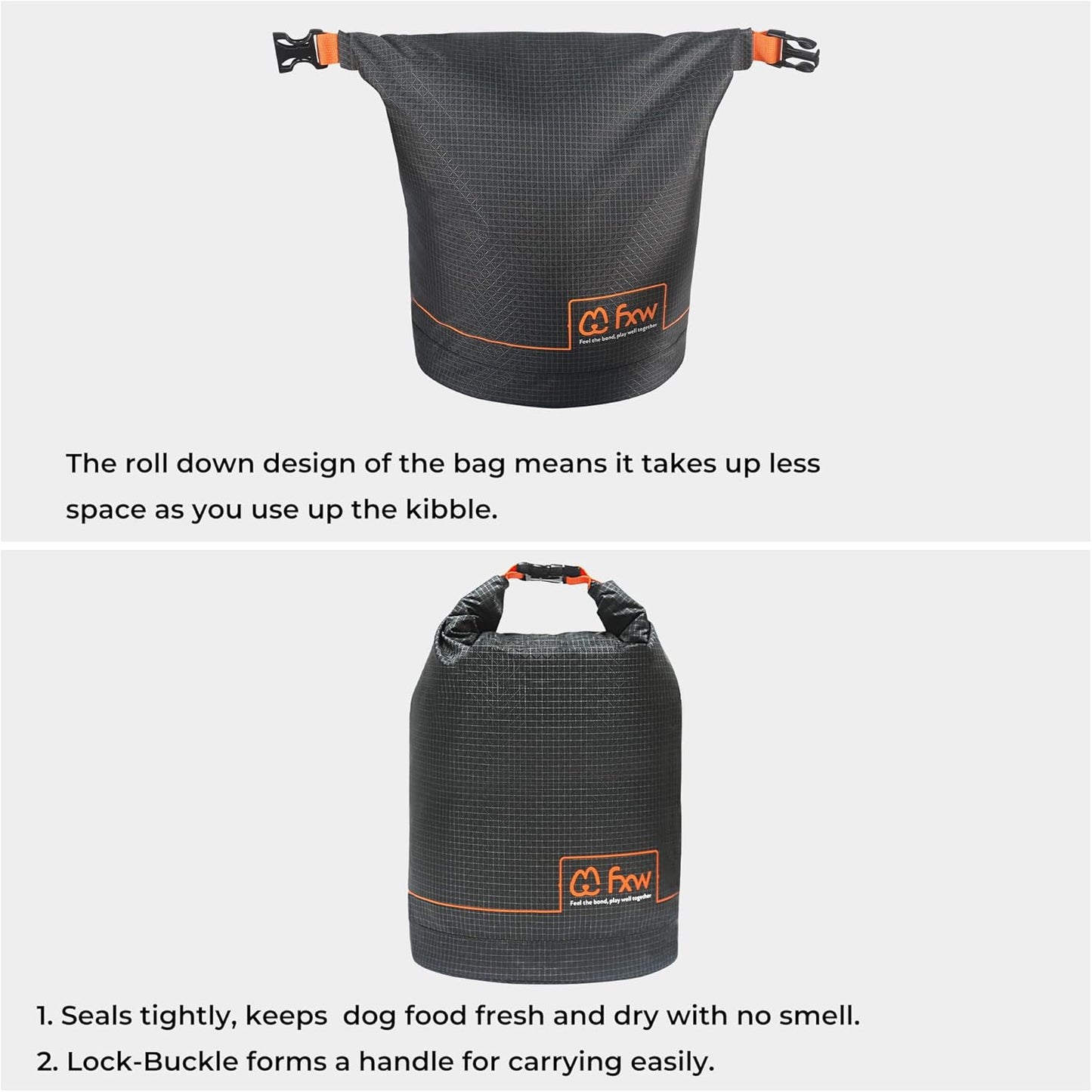 FXW Dog Food Travel Bag，Large Capacity for Travel Kibble Storage Perfect for RV Road Trips, Camping, Longterm Dog Boarding Gear Accessories Gray, 21 Cups