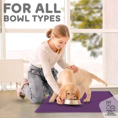 Dog Food Mat - Raised Edges Dogs Mat for Food and Water Prevent Spill, Waterproof Cat Food Mats Protect Floors, Easy Clean Dog Bowl Mats for Food and Water, Silicone Pet Feeding Placemats