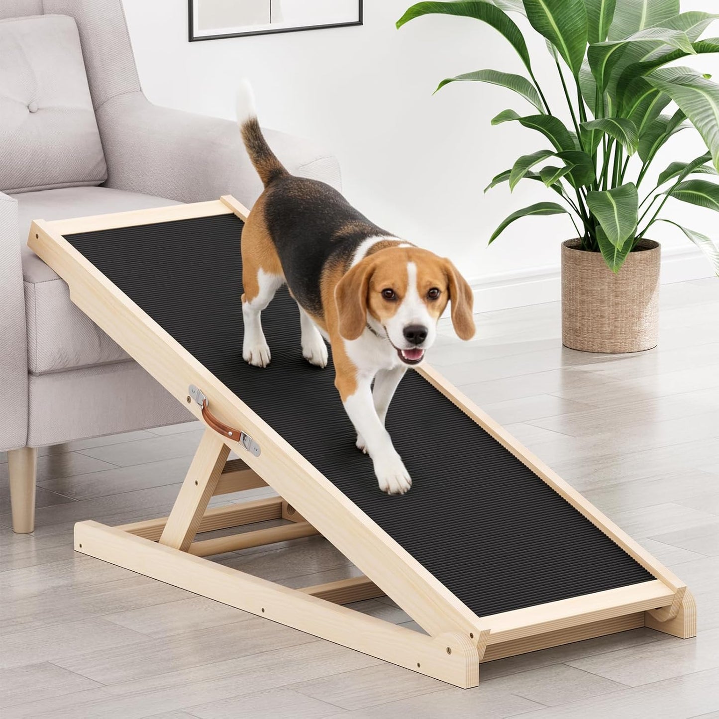 Dog Ramp for Couch with Non-Slip Silicone Mat, 39" Wooden Pet Ramps for Small Dogs, Hold up to 100lb, Adjustable Height from 11.41" to 20.47", Portable Stable Pet Step for Sofa Stairs