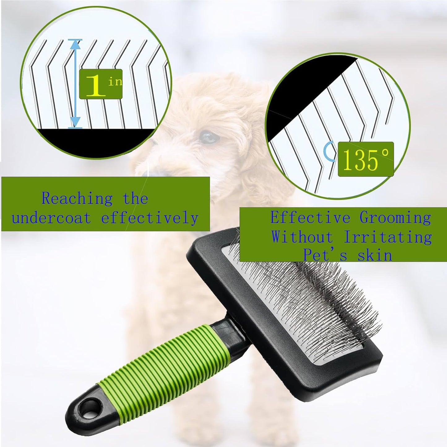 Dog Brush For Long Haired Dogs Poodles-Dog brushes for grooming&shedding-Large Firm Slicker Brush for Goldendoodles-With Soft Massage Grooming Stainless Steel Pins, Pet Grooming Wire Brush-25mm(1")