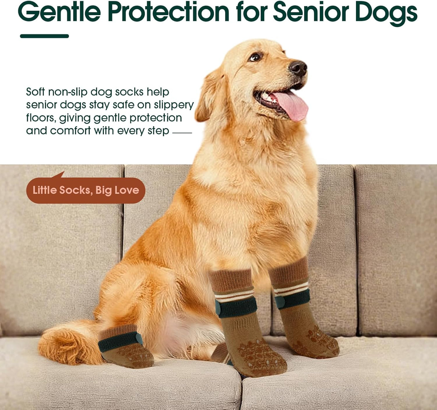 Kuoser Non Slip Dog Socks for Hardwood Floors, 4Pack Anti-Slip Dog Grippy Socks to Prevent Licking Paws, Dogs Booties Paw Protectors with Double-Sided Traction for Small Medium Large Senior Dogs, XS