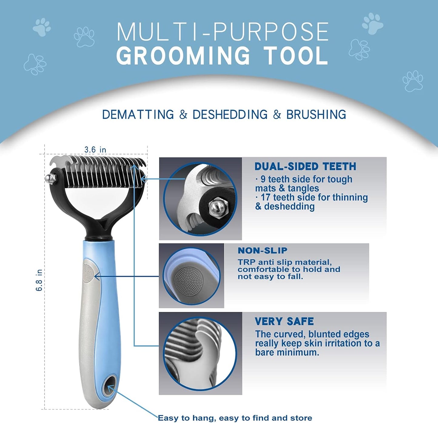 GOESWELL Double-Sided Undercoat Rake for Pet Grooming - Shedding and Dematting Comb with Grooming Glove (Blue 2 Pack)