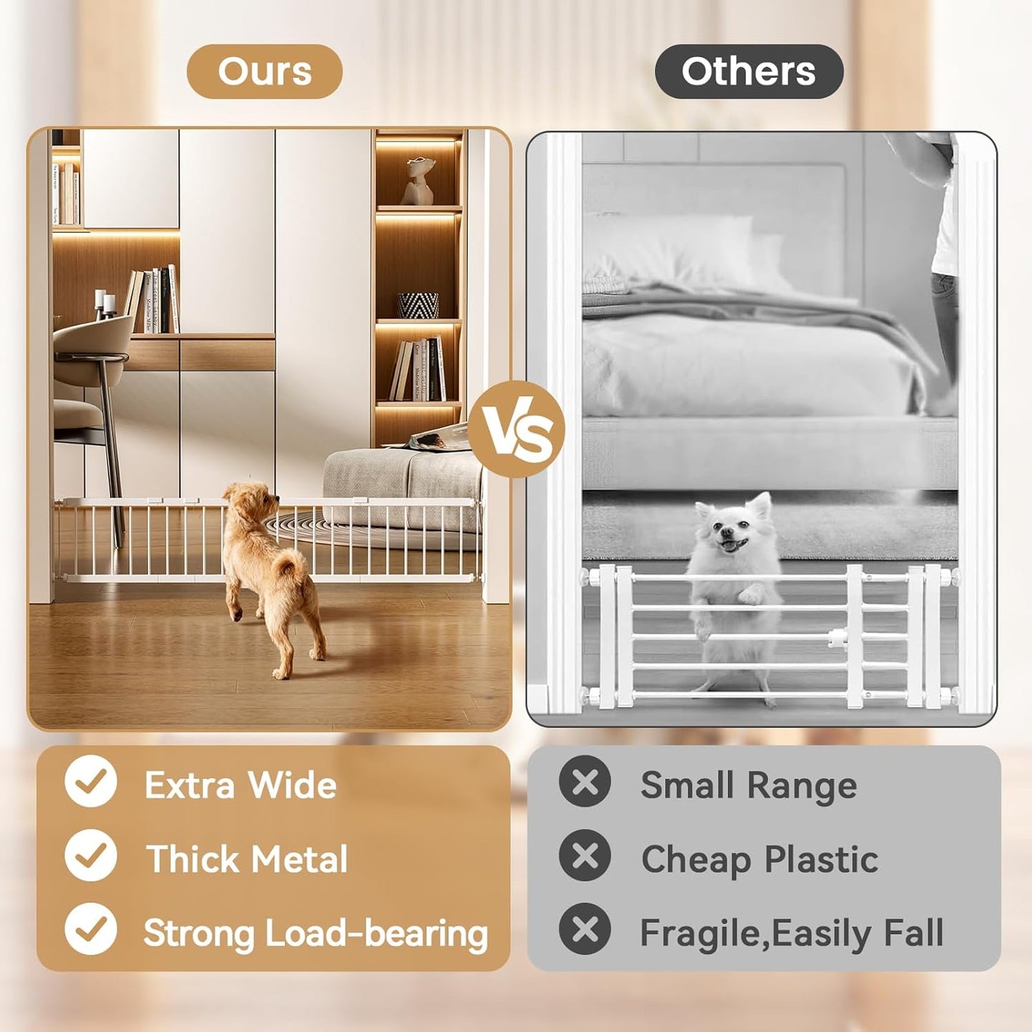 Dog Gate Indoor,18"-45" Adjustable Extra Wide Metal Short Dog Gate to Step Over, 18" Tall Small Pet Gate with 3 Extension Kits, Pressure Mounted Gate for Doorways & Stairs Black