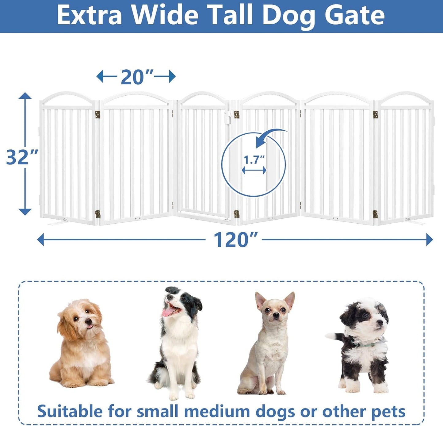 Malier Metal Freestanding Dog Gate, 32'' Height Outdoor Indoor Dog Fences, Extra Wide Foldable Puppy Gate for Stairs (Black, 【2 Panels】 40''W × 32''H)