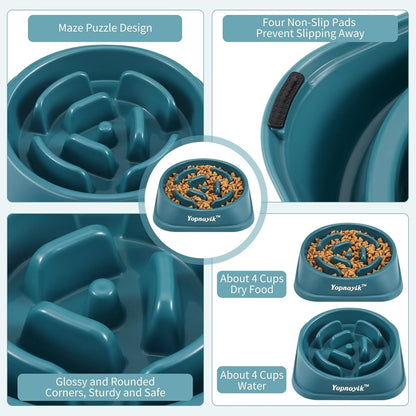 2 Pack Slow Feeder Dog Bowls for Healthy Eating, Non-Slip and Anti-Choking Design, Reduces Bloating & Overeating for Medium Dogs and Cats, Easy to Clean