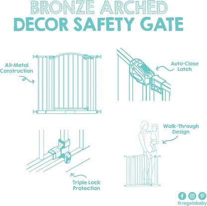 Regalo Safety 30.5-58" Extra Wide Arch Baby Gate with Door, Pressure Mount Walk Through Gate for Doorways & Bottom of Stairs, Babies, Toddlers & Pets, Tested & Safe, American Designed, American Owned
