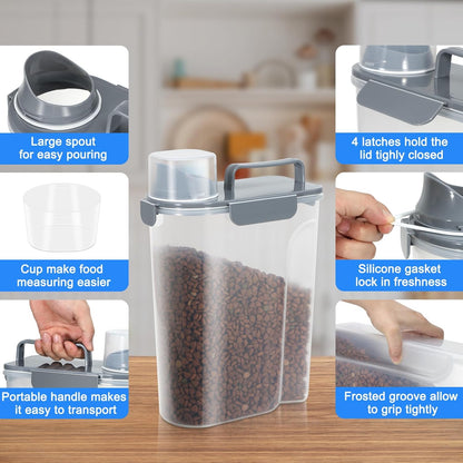 TBMax Dog Food Storage Container 5-7 lbs, Airtight Cat Food Container with Larger Spout & Measuring Cup, Portable Pet Food Storage Dispenser for Small Animal Kibble Storage, Bird Seed Container