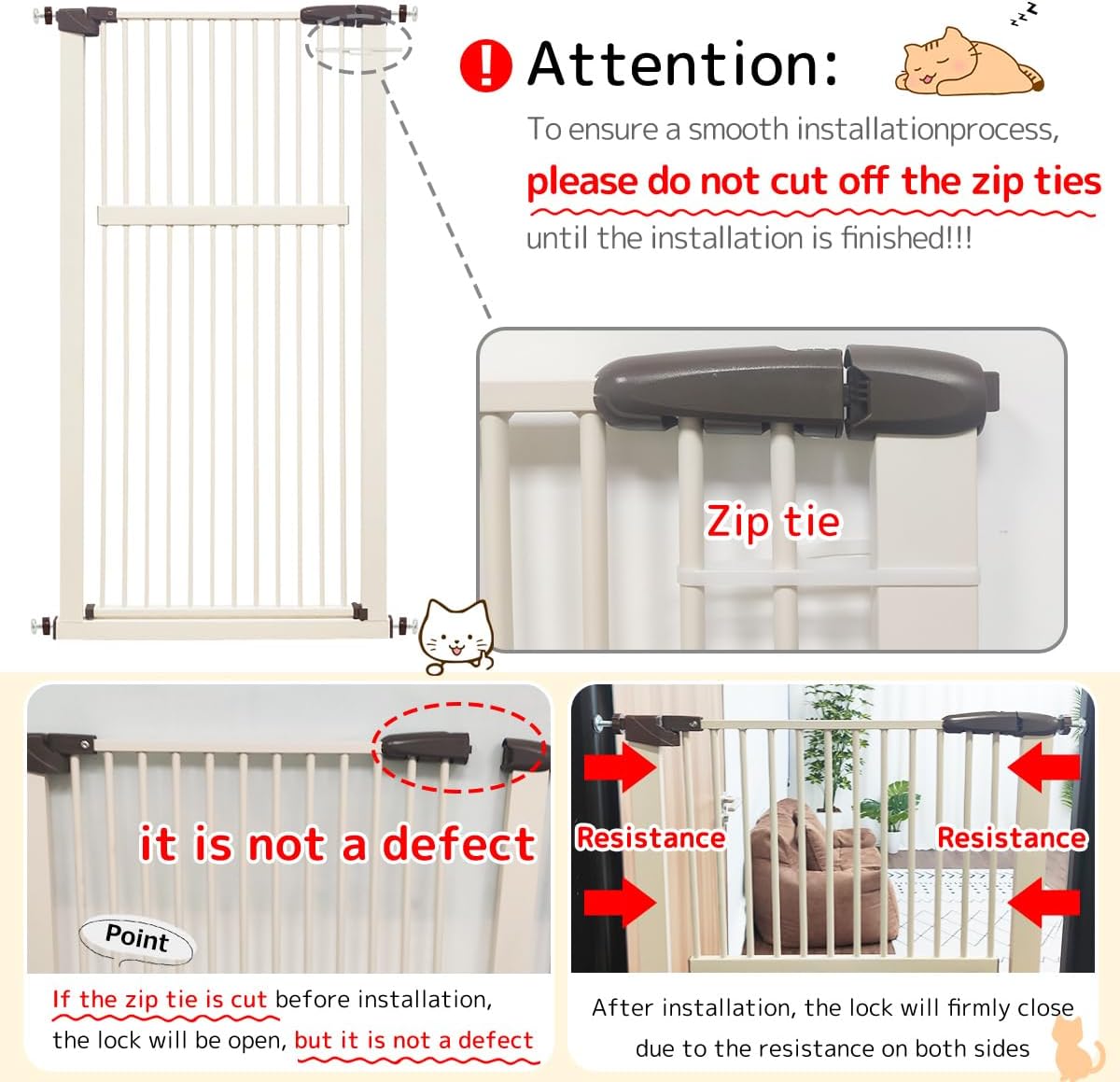 Lumizone Extra Tall Cat Gate 61.02" High Pressure Mounted Extra Wide 30.12"-34.05" (17Sizes) 1.37" Gap No Drilling Auto-Close Tall Pet Gate for Dogs (Black, 30.12"-34.05" W)