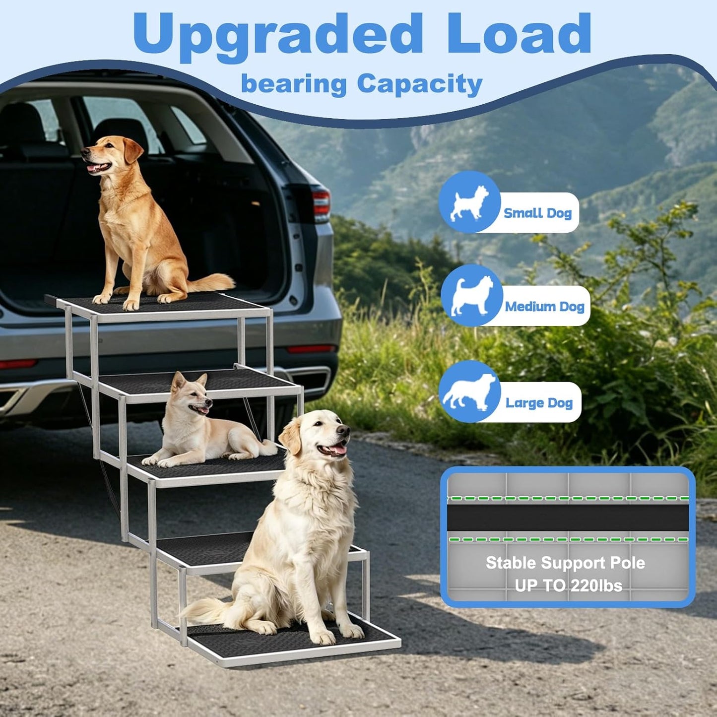 Dog Steps for Car & SUV – 5-Step Foldable Pet Stairs for Large Dogs, Non-Slip Heavy-Duty Plastic Dog Stairs, Lightweight & Portable Vehicle Access, Great Alternative to Dog Ramp for Truck