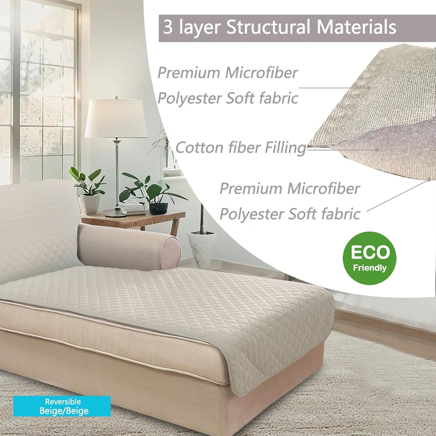U-NICE HOME Reversible Sofa Cover Washable Couch Cover for Dogs Friendly with Elastic Straps Water Repellent Furniture Protector for 3 Cushion Couch (Sofa, Coffee/Beige) - Colors A