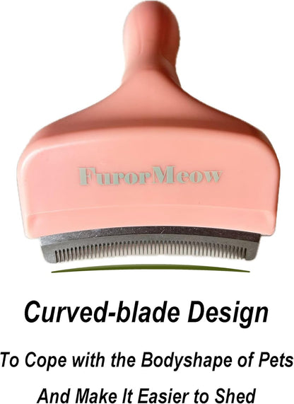 Pet Deshedding Tool with Curve Blade, Cat Grooming Brush, Tight V-shaped Teeth Shedding Comb for Cat and Dog (Pink, Large)