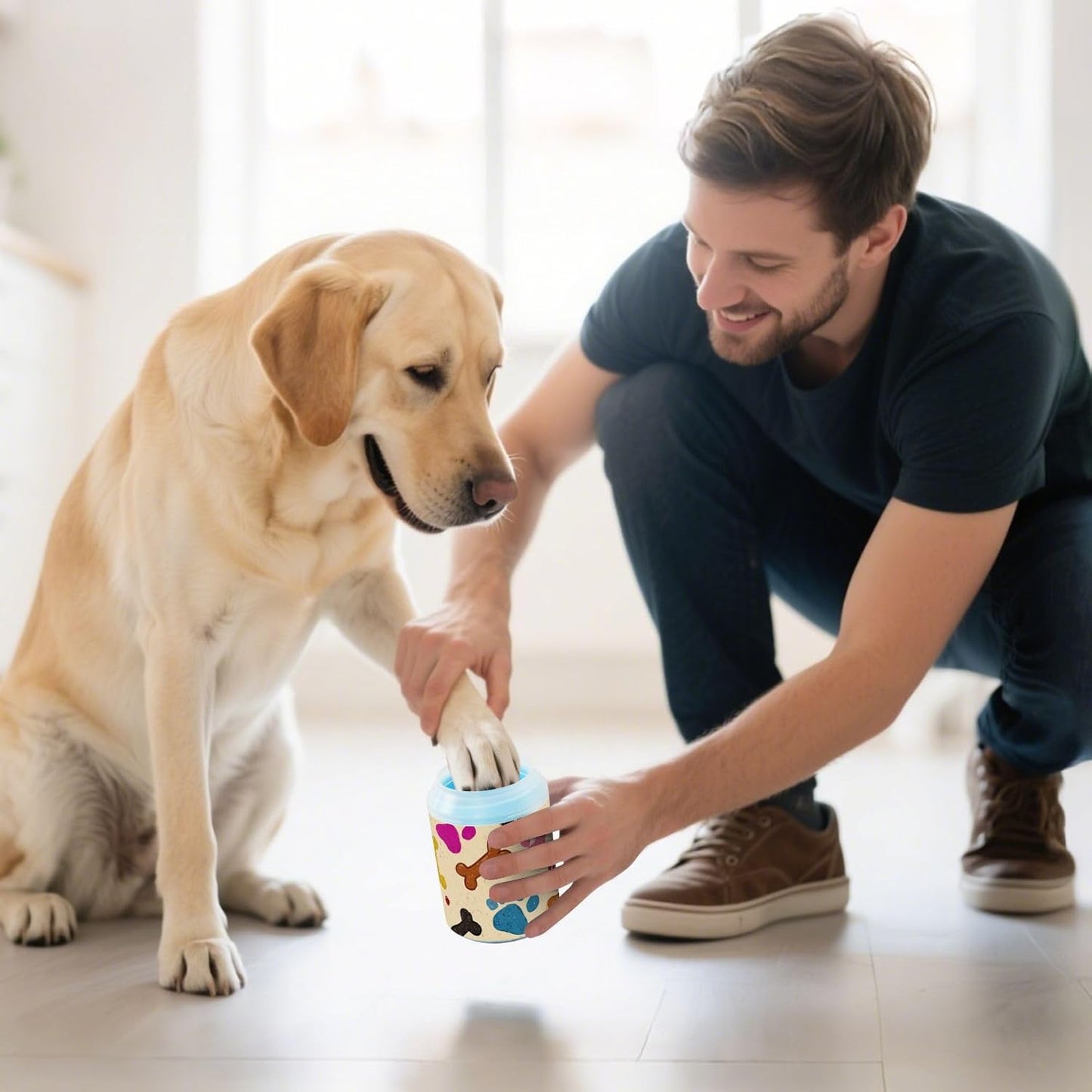 Dog Paw Cleaner Cups for Dogs Pet Foot Washer Paw Scrubber for Medium Small Dogs Cats Cleaning Cup Cute Yellow Fiesta Guitars Cacti and Ethnic Birds