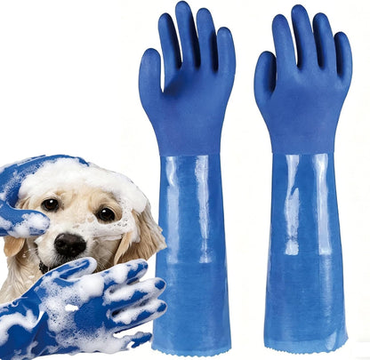 YOFANG 14" Long Pet Grooming Gloves for Washing & Hair Removal,Waterproof Rubber Cat Bite-Proof Brush Gloves,Dog Bath Glove with Soft 3500+ Particles Massage,Orange
