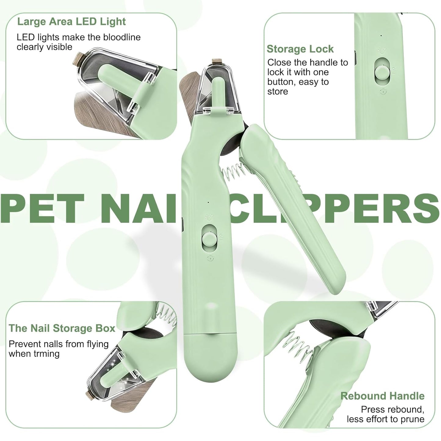2-in-1 Dog Nail Grinder & Cat Nail Clippers Trimmers for Large Medium Small Dogs Cats Claw Trimmer Quick Sensor with 2 LED Lights Safety Guard USB Rechargeable Dogs Nail Trimmer (White)