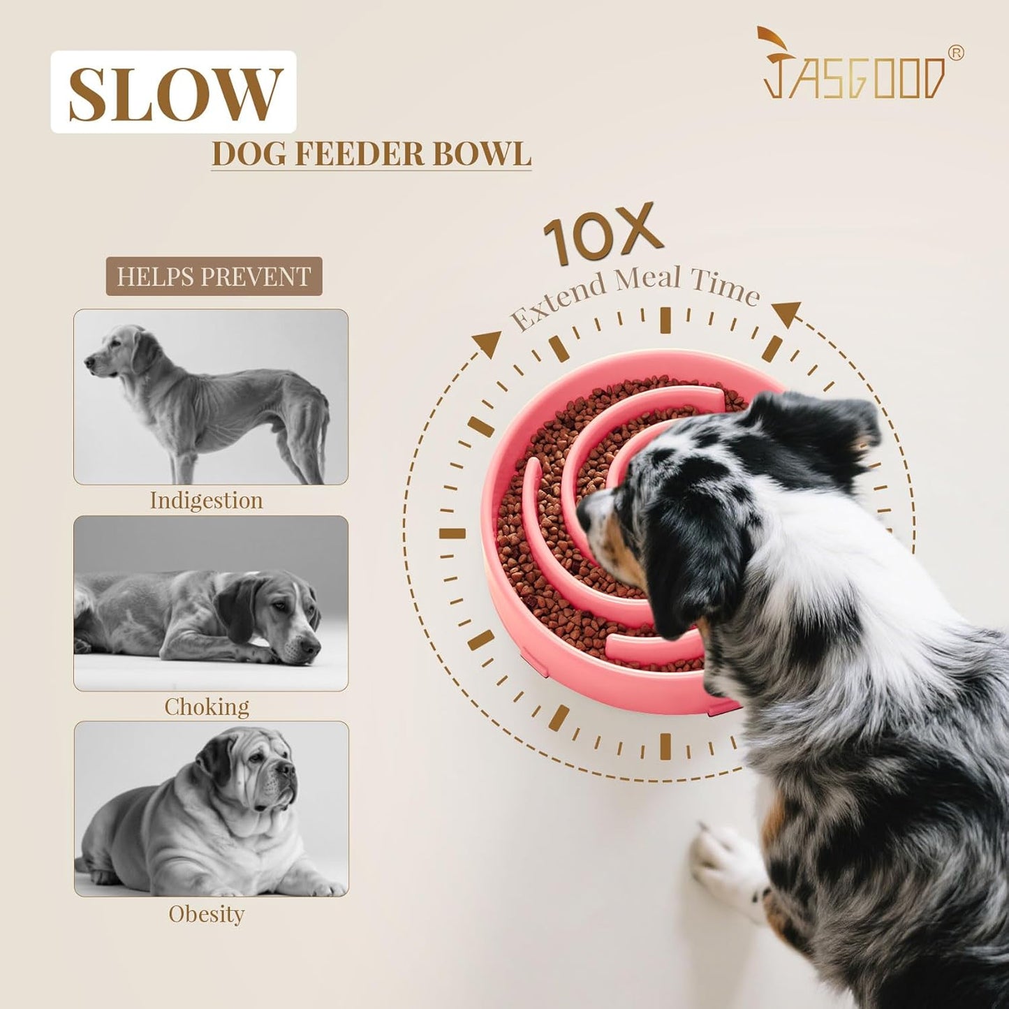 JASGOOD Slow Feeder Dogs Bowl for Large Medium Dogs,Anti-Gulping Pet Slower Food Feeding Bowls Stop Bloat,Preventing Choking