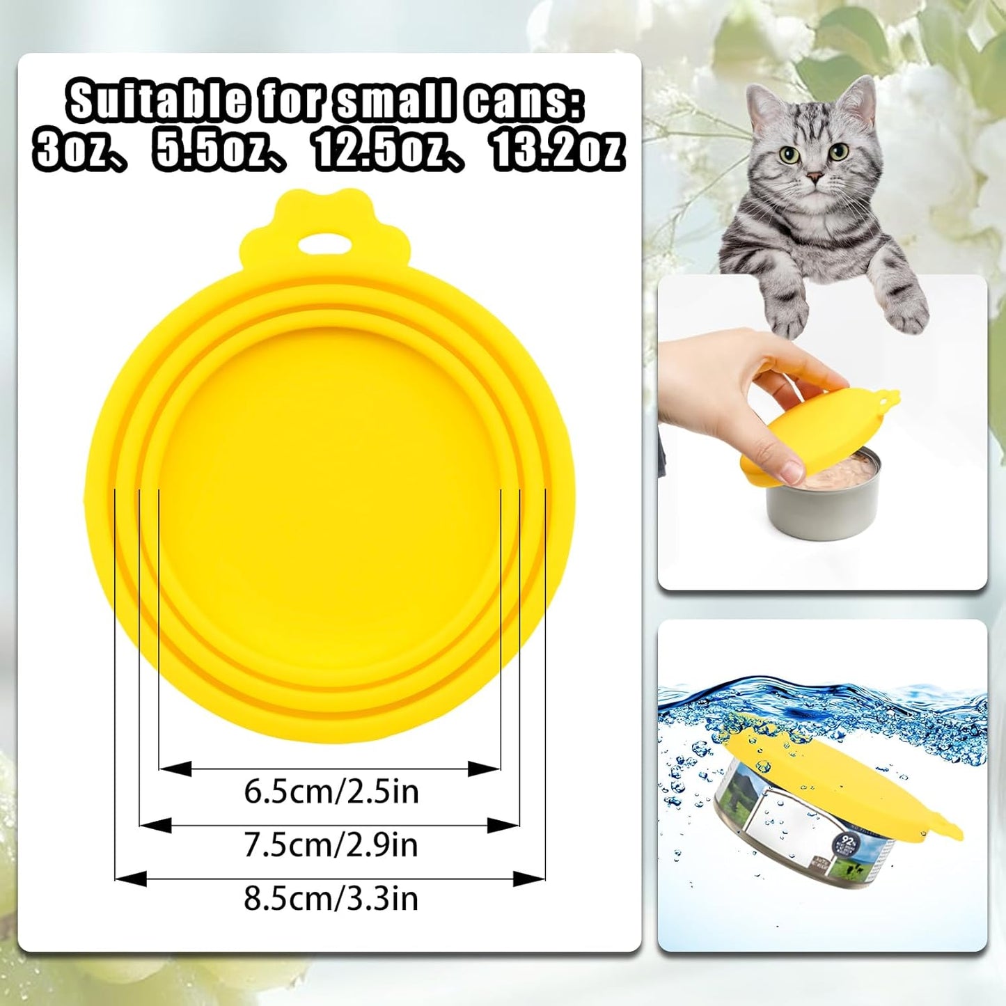 PINE & LINEN 4 Pcs 2.5inch Durable Pet Can Lids, Silicone Small Pet Can Covers Waterproof Cat Food Cans Lids for 3 oz Cat Food Cans（Yellow+Red+Pink+Blue）