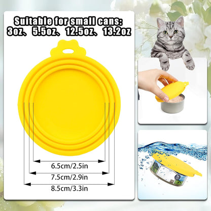 PINE & LINEN 4 Pcs 2.5inch Durable Pet Can Lids, Silicone Small Pet Can Covers Waterproof Cat Food Cans Lids for 3 oz Cat Food Cans（Yellow+Red+Pink+Blue）