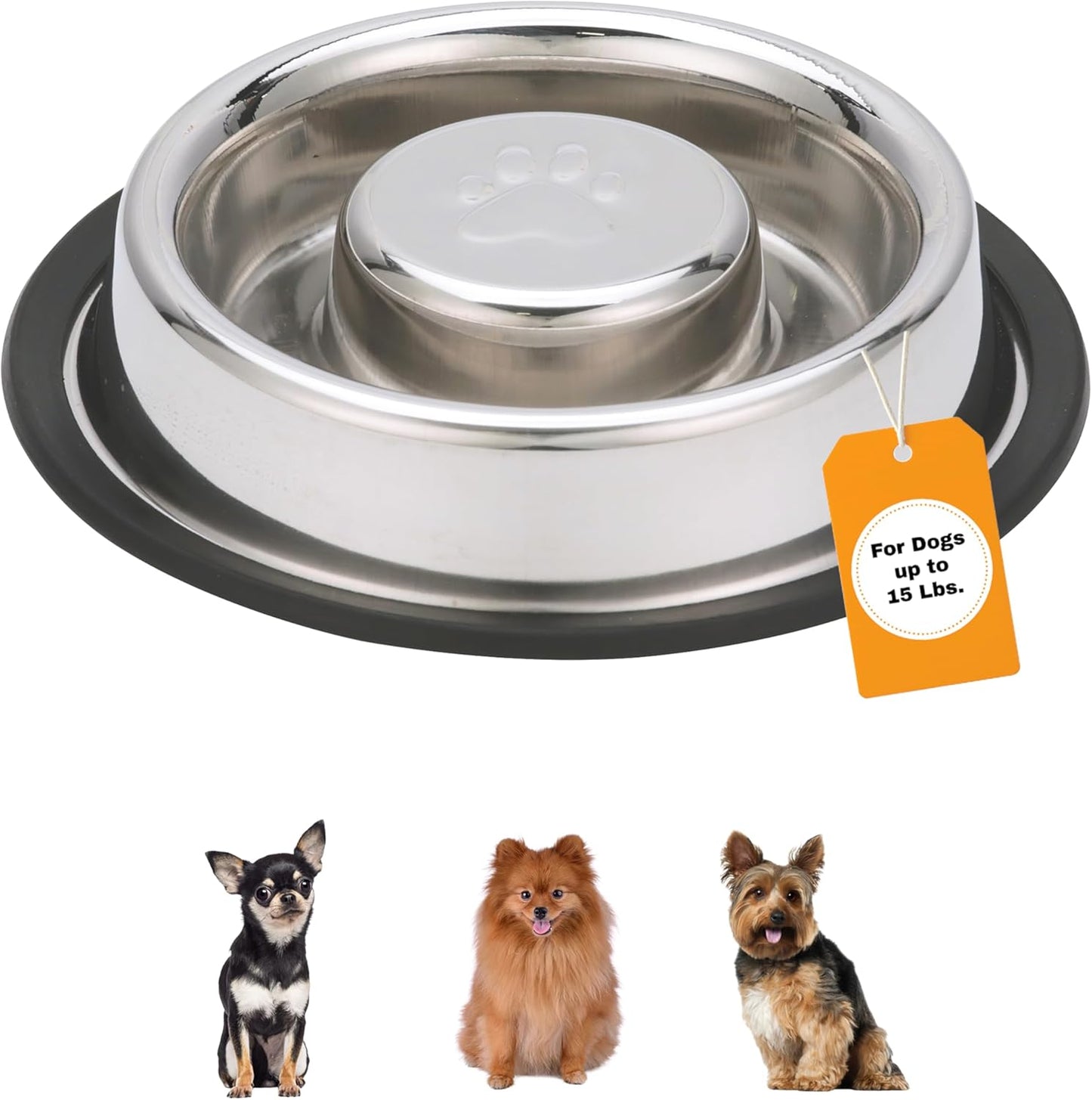 Neater Pet Brands Stainless Steel Slow Feed Dog Bowl for Fast Eating Large Breed, Metal Slow Feeder Dog Bowl Fits in Large Neater Feeders, for Puppy or Dogs (>40 lbs), 3 Cup Food Capacity