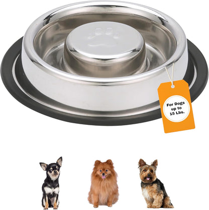 Neater Pet Brands Stainless Steel Slow Feed Dog Bowl for Fast Eating Large Breed, Metal Slow Feeder Dog Bowl Fits in Large Neater Feeders, for Puppy or Dogs (>40 lbs), 3 Cup Food Capacity
