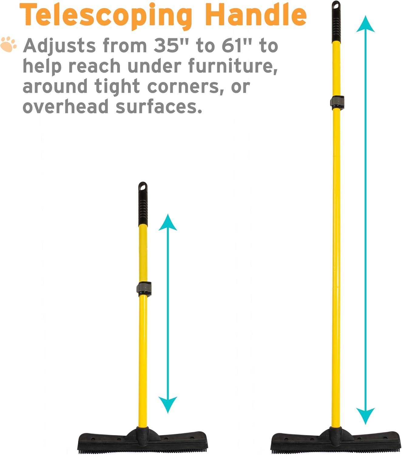 FURemover Pet Hair Removal Rubber Broom, 58" Telescopic Handle