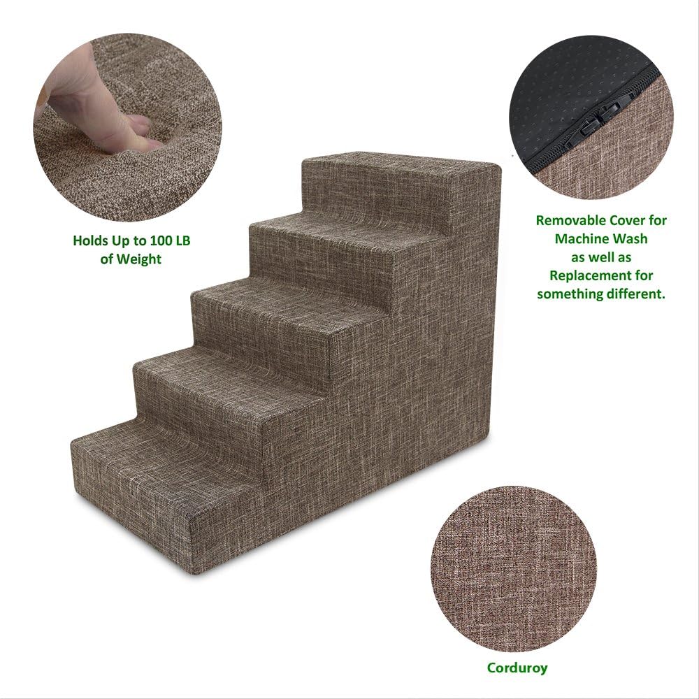 Best Pet Supplies Dog Stairs & Steps - Foam Steps for Small Dogs & Cats, Non-Slip Indoor Balanced Pet Step Support, Dog Ramp, No Assembly, Ash Gray Linen, 2-Step (12-inch Height)