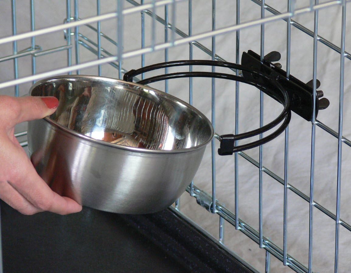 MidWest Homes for Pets Snap'y Fit Stainless Steel Food or Water Bowl, Holds 1 Quart, Mounts to Wire Crates, No-Tip Design, Rust-Resistant, for Dogs and Cats