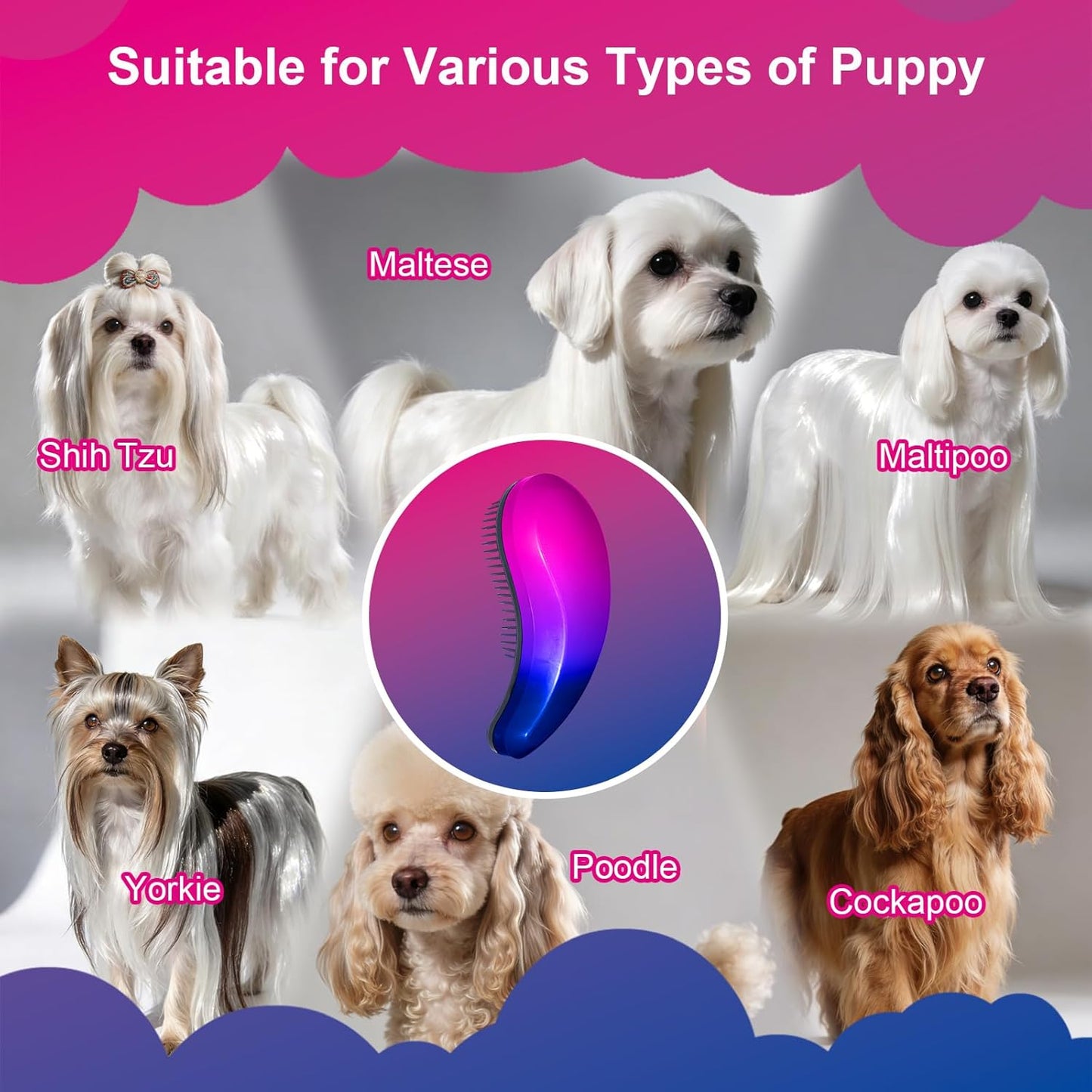 Small Dog Brush- Grooming Tool for Teddy, Yorkies, Maltese, Shih Tzu, Chihuahua - Puppy Hair Brush (Blue)