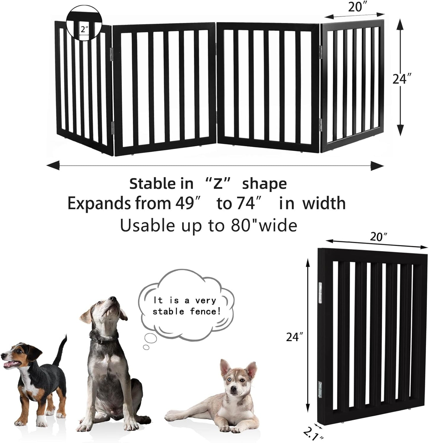 ZJSF Freestanding Indoor Dog Gate for House Foldable Wood Brown Puppy Gate for Doorways Pet Gate for Stairs Extra Wide Pet Fence 24" Height 2 Panels