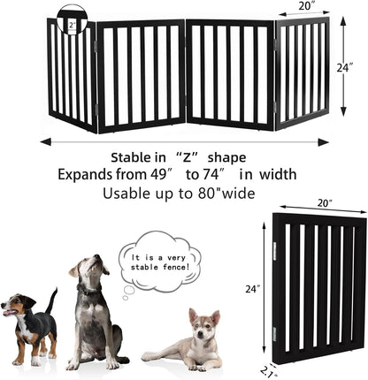 ZJSF Freestanding Indoor Dog Gate for House Foldable Wood Brown Puppy Gate for Doorways Pet Gate for Stairs Extra Wide Pet Fence 24" Height 2 Panels