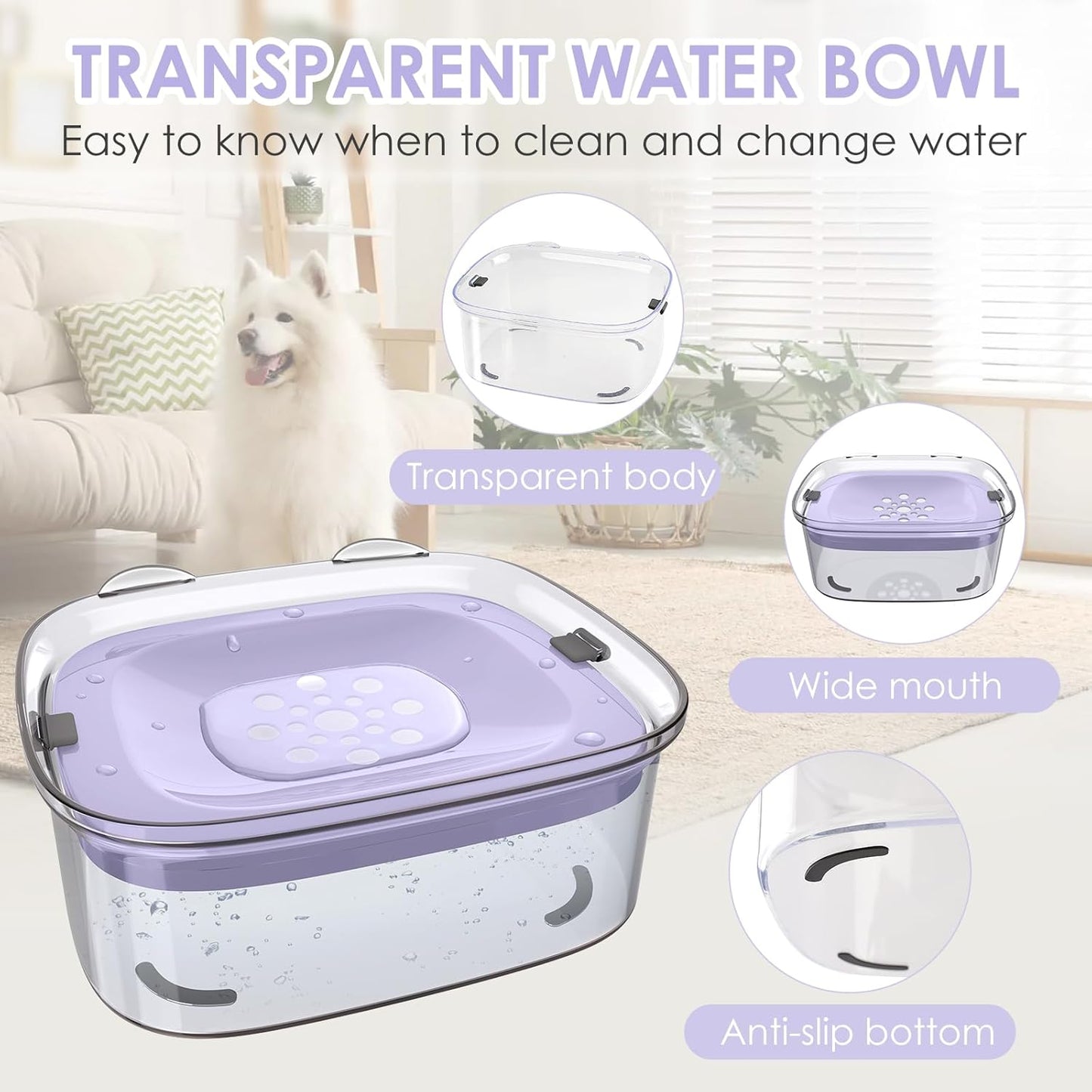AONKEY 3L Dog Water Bowl No Spill, 101oz Large Spill Proof Dog Bowl Reduce Refill, Anti Splash No Mess Dispenser Dripless Slow Drinking Water Bowl for Sloppy Messy Drinkers (Gray)