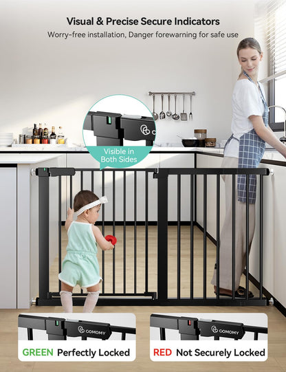 COMOMY 36" Extra Tall Baby Gate for Stairs and Doorways - Fits 29.5" to 48.8" Wide Openings, Auto Close Extra Wide Dog Gate for House, Pressure Mounted Easy Walk Through Pet With Door, Black