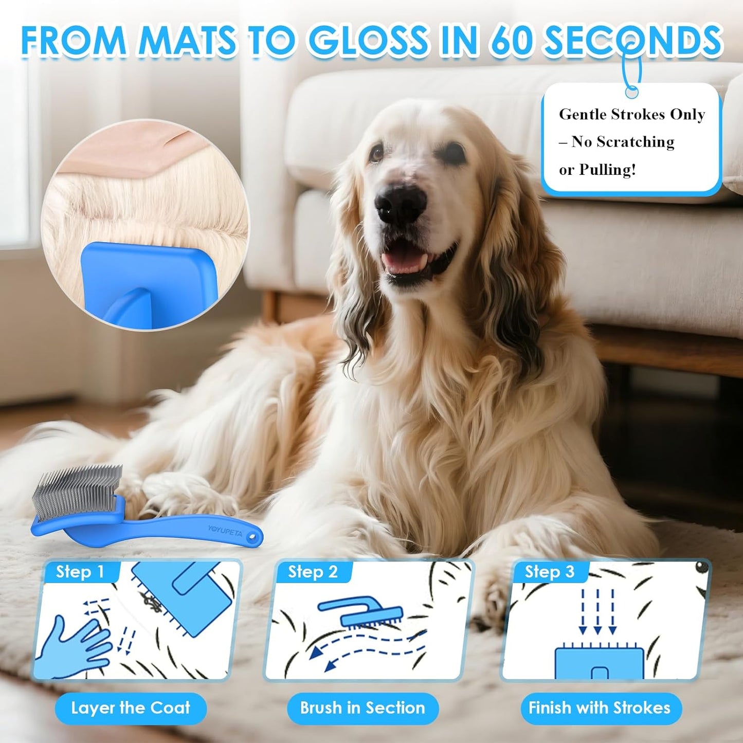 Large Dog Slicker Brush for Goldendoodles, Poodles - 3 in 1 Grooming Kit with Undercoat Rake, Comb - Extra Long Pins for Dematting Great Pyrenees, Thick Coats, Shedding, Detangling, Natural