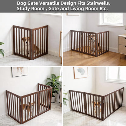 Dog Gate Indoor, Freestanding Dog Fence for The House, Doorways, Hallways,or Stairs,Pet Gate Foldable Wooden,Expandable 24" Height 3 Panels,White