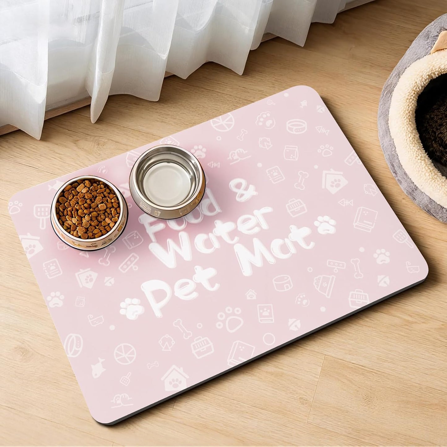Pet Feeding Mat,Dog Cat Mat for Food and Water,Dog Bowl Waterproof Placemat with Rubber Backing,Absorbent Quick Dry Water Dispenser Mat for Pet（Dark Gray 12"×18"）