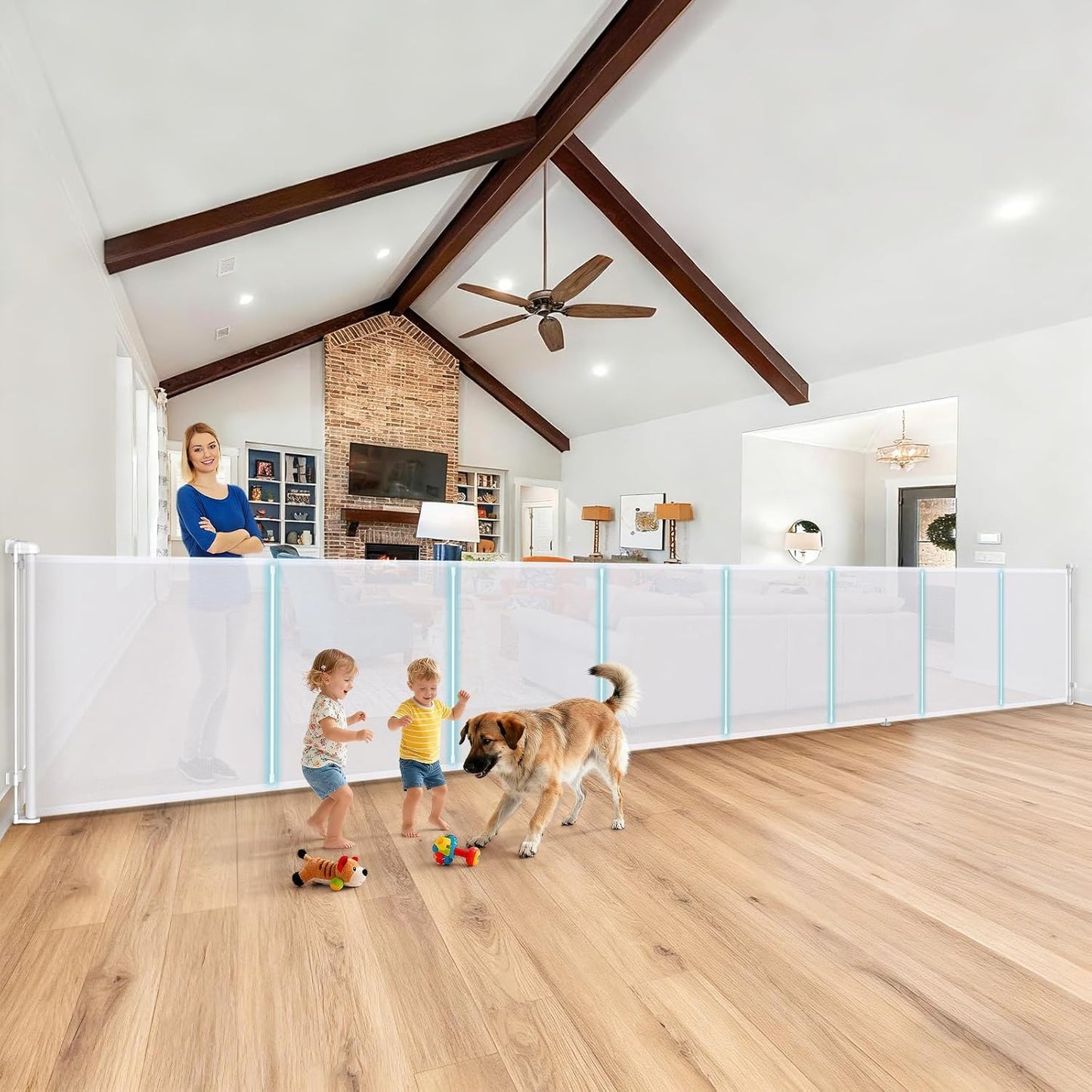 160 Inch Retractable Baby Gates Extra Wide, 42 Inch Extra Tall Retractable Gate, 13 FT Reinforced Retractable Dog Gate with Reinforcement Rod to Prevent Crawling Through, for Doorways, Stairs, Hallway