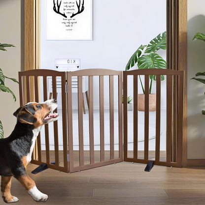 ZJSF Foldable Freestanding Indoor Dog Gate for House Wood White Long Pet Gates Dog Fence for Stairs Puppy Gates for Hallways,Pet Fence, Puppy Gate,Support Feet Included 24 "Height-3 Panels