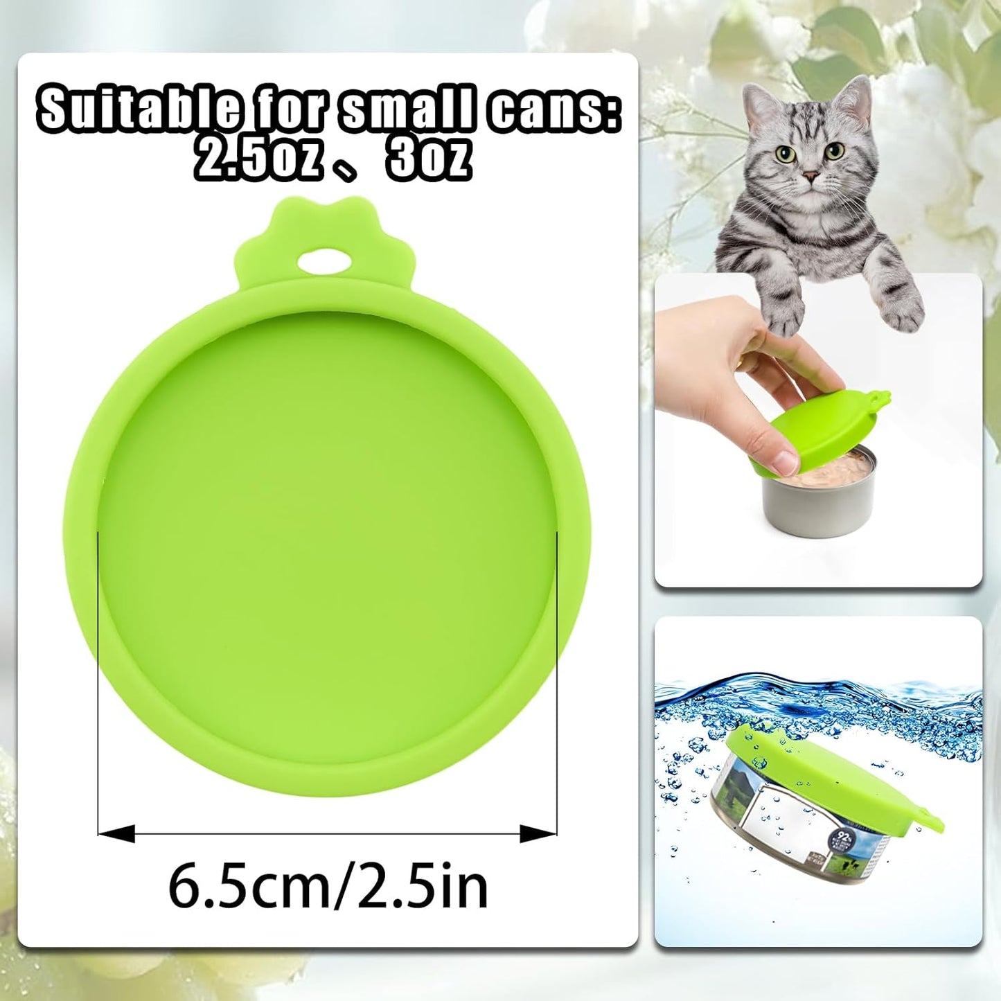 PINE & LINEN 4 Pcs 2.5inch Durable Pet Can Lids, Silicone Small Pet Can Covers Waterproof Cat Food Cans Lids for 3 oz Cat Food Cans（Yellow+Red+Pink+Blue）