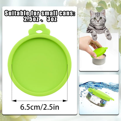 PINE & LINEN 4 Pcs 2.5inch Durable Pet Can Lids, Silicone Small Pet Can Covers Waterproof Cat Food Cans Lids for 3 oz Cat Food Cans（Yellow+Red+Pink+Blue）