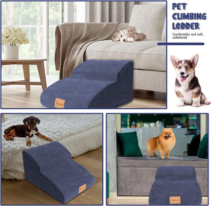 Topmart High Density Extended Foam Dog Ramp&Steps 2 Tiers,11.8" High,Non-Slip Dog Stairs,Soft Foam Pet Ladder with Removable Cover,Best for Injured,Older Cats,Pets with Joint Pain