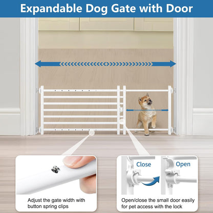 Malier Indoor Dog Gate with Door, 26-41" Extra Wide Full Metal Pet Gate Short Dog Gate for Stairs, Pressure Mount 10'' Tall Small Puppy Low Gate Easy Step Over for Doorways