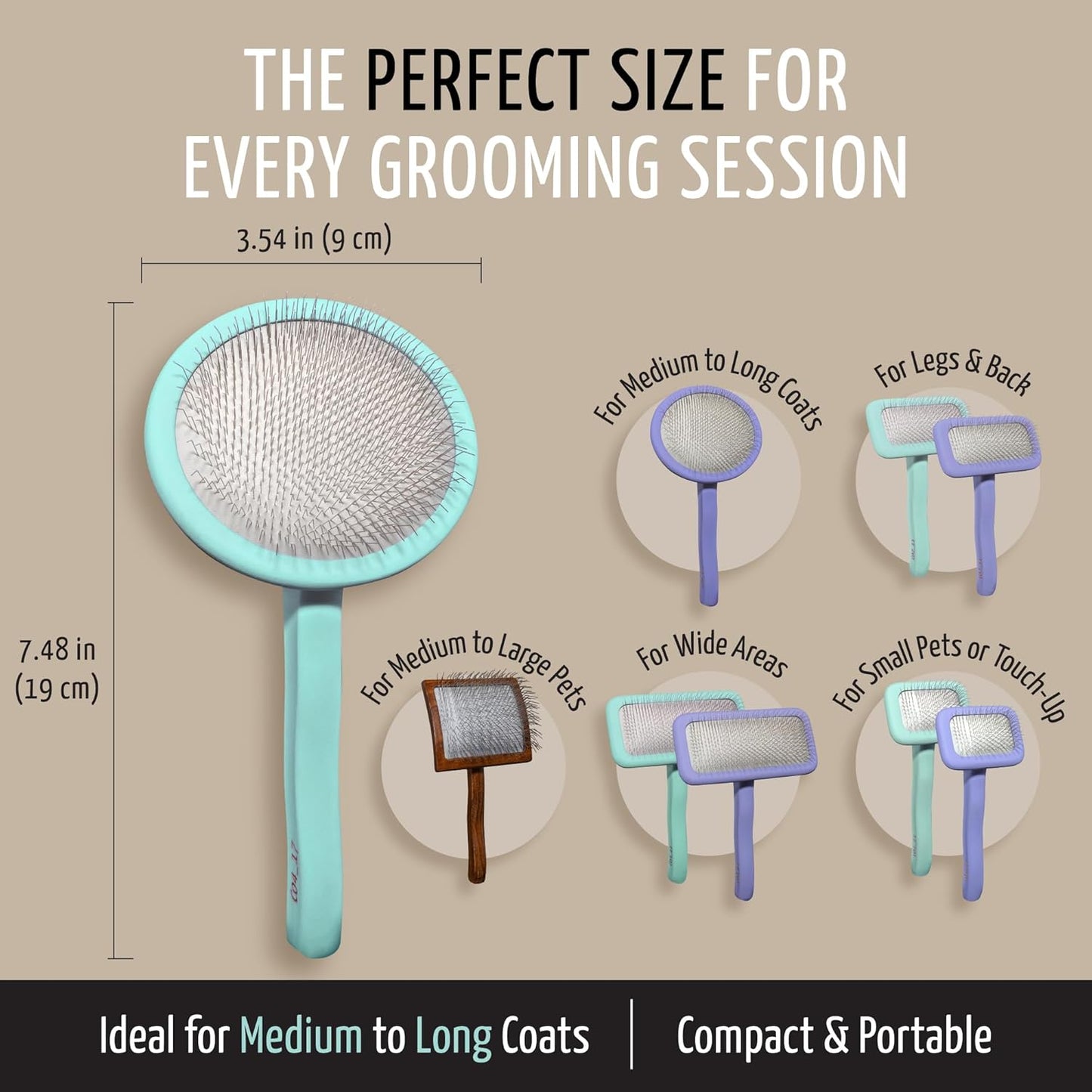 Tauro Pro Line Slicker Brush for Dogs & Cats, Deshedding, Dematting & Detangling Grooming Tool for Medium to Long Coats, Ideal for Doodles & Poodles, Flexible Cushion, Purple, Medium Size (M)